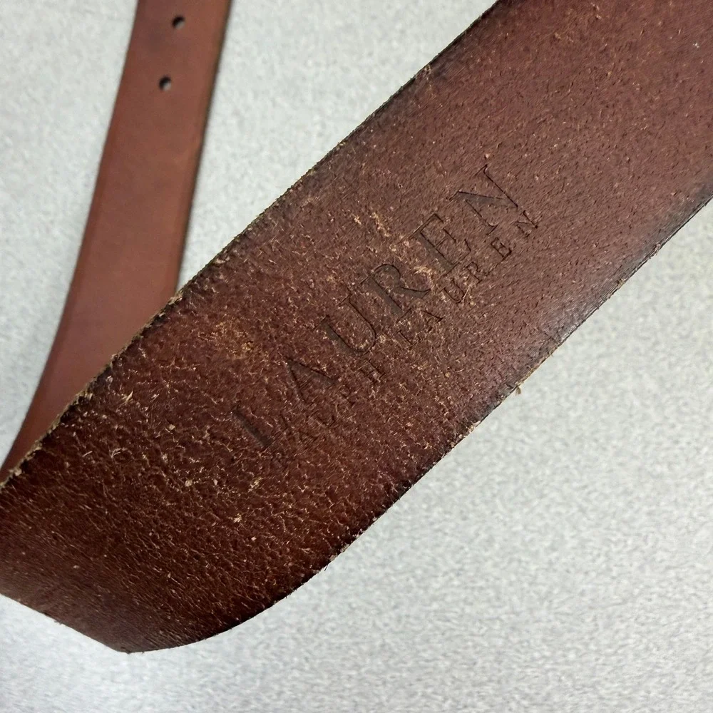 Lauren Ralph Lauren Belt Womens Small Brown Leather Wrapped Detail Brass Buckle